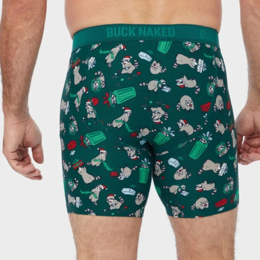 Duluth Trading Co. Buck Naked Bullpen Boxer Briefs Holiday Raccoon Size Medium